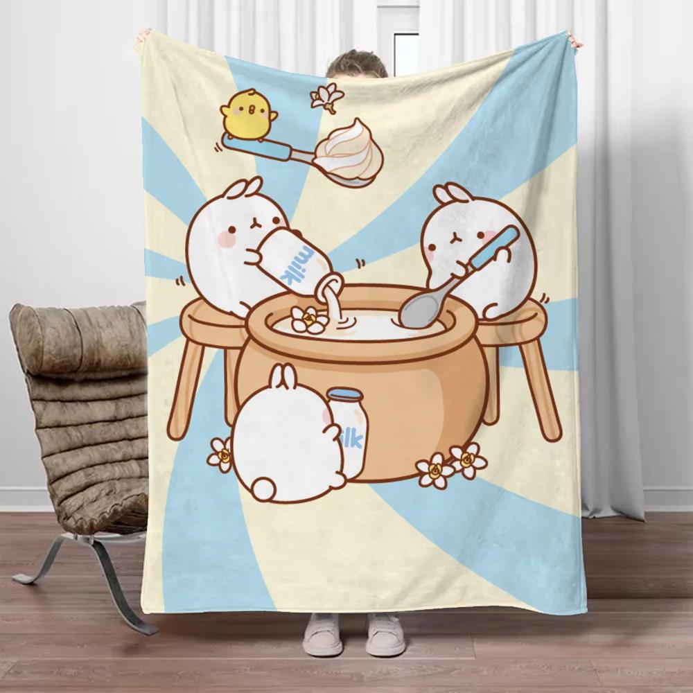 Милое одеяло-плед Molang для дивана Роскошное постельное белье Индивидуальные пледы Персонажи Бархатный плед Большой размер 200x300 Пледы
