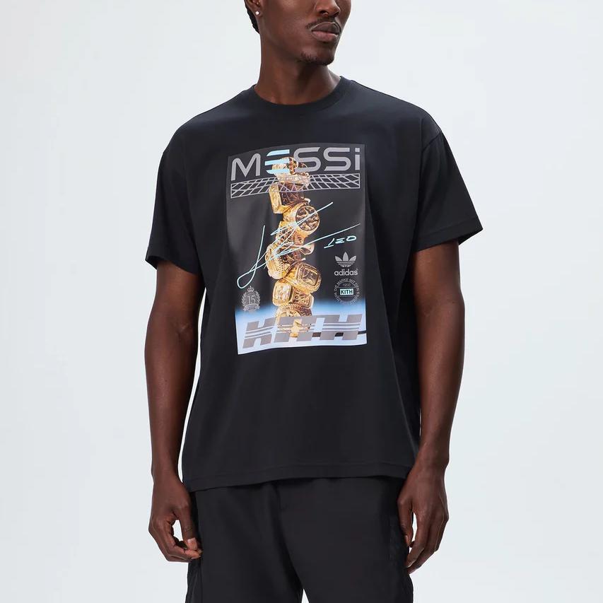 Kith Мужская футболка с графическим принтом X Messi для Adidas, черная, ADKU4271