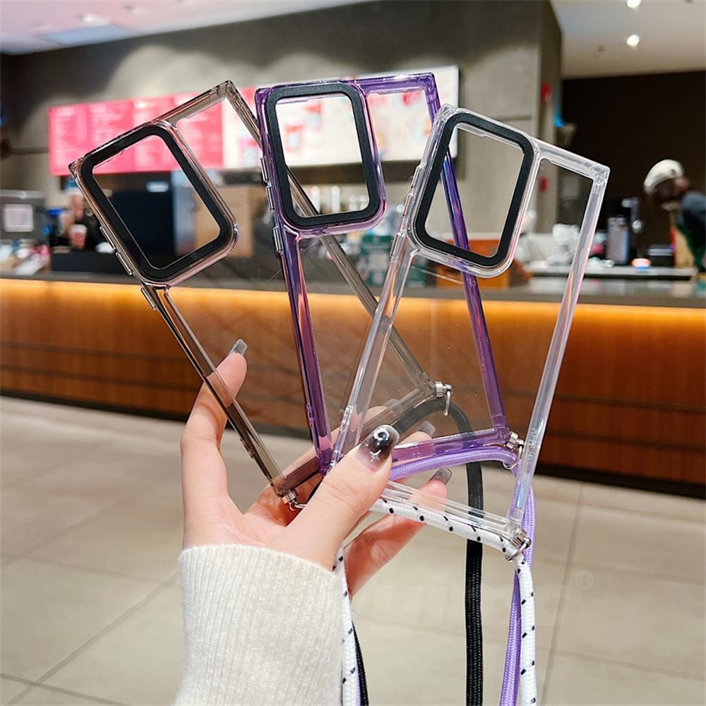 Противоударный ремешок для телефона Samsung Galaxy S24 Ultra S23 Plus S22 S21 S20 FE A24 A54 A14 ремешок через плечо прозрачный чехол