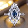 Роскошные обручальные кольца с белым и синим цирконием огранки «маркиза» для женщин, серебряное обручальное кольцо, ювелирное изделие в подарок