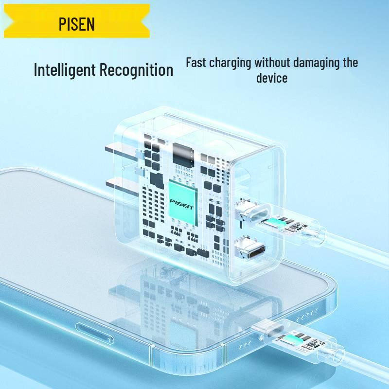 PISEN 35 Вт Двухпортовое Type-C Зарядное устройство для iPhone 16 Pro Max Быстрая зарядка с 15-портовым и 20-портовым наборами для зарядки.