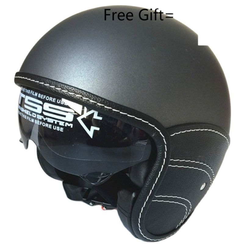 Половинка лица Винтажный мотоциклетный шлем Ретро Немецкий Kask, Cafe Racer, Скутер, Круизер, Чоппер, Матовый черный Кожаный DOT