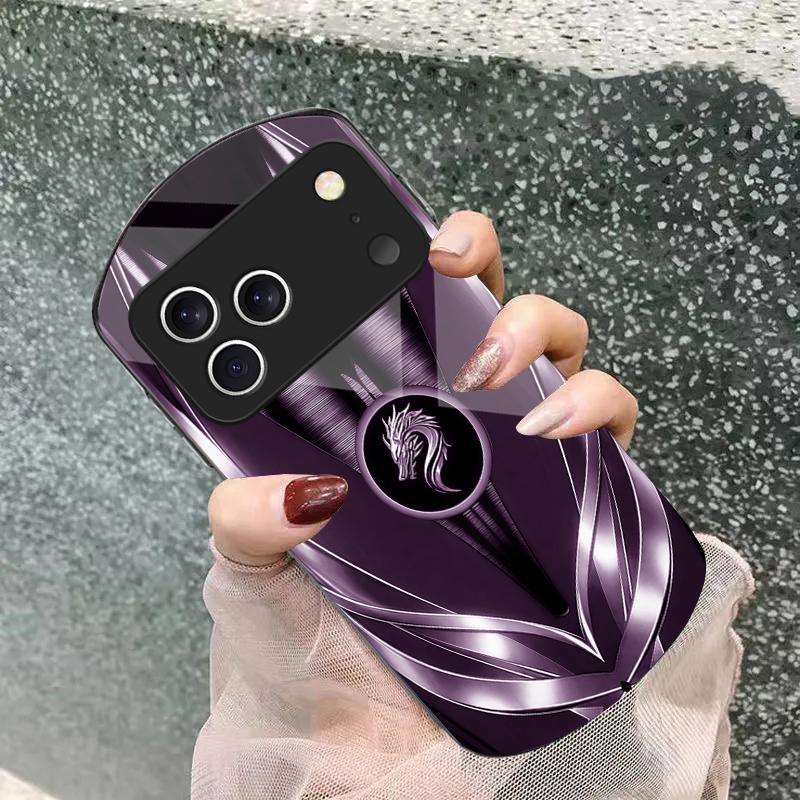 Серый чехол для телефона iPhone 17 16 15 14 Pro 13 Plus 12 mini 11 Pro Max XR X S 7 8 с узором золотого дракона, из закаленного стекла, эллиптический