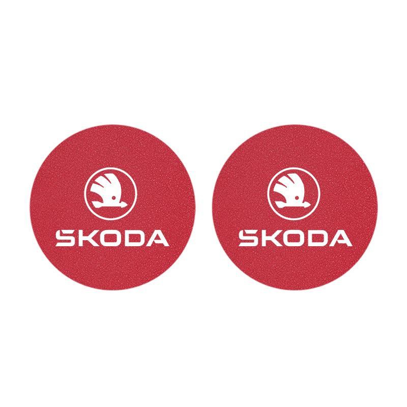 2Pcs Car Logo Coaster Anti-skid Anti-noise Water Cup Pad For Skoda Octavia Kodiaq Superb Rapid Karoq Fabia Kamiq Citigo Vision