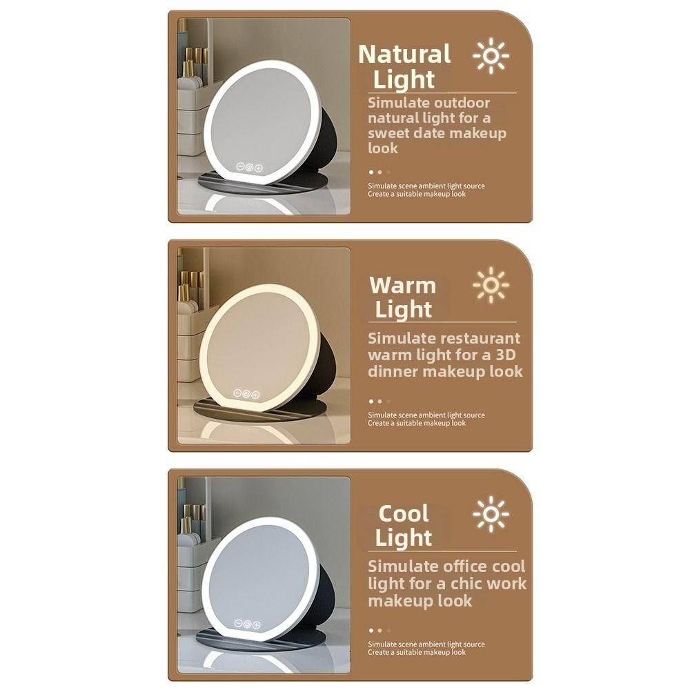 3 Color LED LED Makeup Mirror Round Mirror Portable Vanity Mirror  Office Use