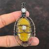 Evil Eye Yellow Lace Agate Pendant Copper Wire Wrapped Pendant Moonstone Gemstone Copper Jewelry Handmade Pendant Evil Eye Jewelry For Women
