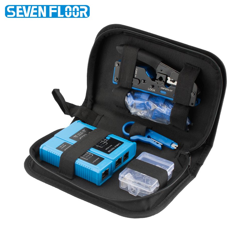 RJ45 Crimping Tool Kit for Cat5 Cat5e Cat6 Cat7, 8P6P Cable Crimper with Tester Mini Wire Stripper 10Pcs Plugs and Boots