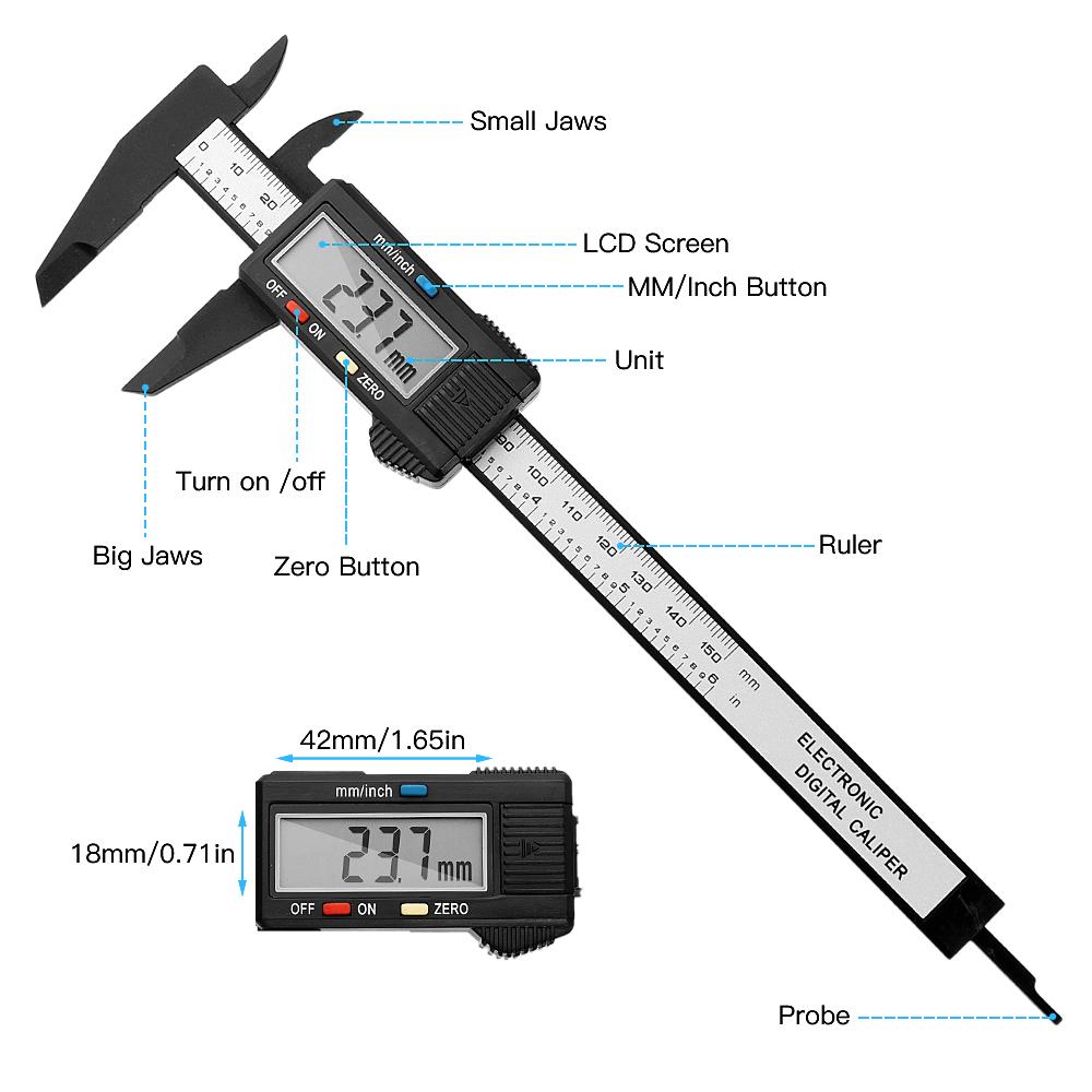 6 Inch/150mm Electronic Vernier Caliper Micrometer Digital Ruler Measuring Tool