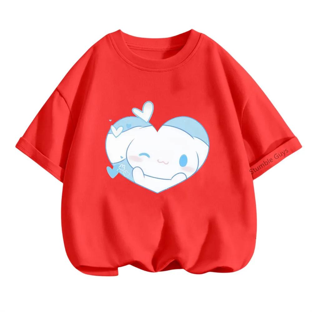 Мультяшная футболка Cinnamoroll Sanrio Детская одежда для мальчиков Летний повседневный топ для девочек