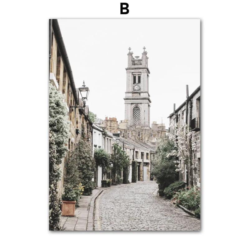 Настенная живопись на холсте Лондонский замок Зеленый холм Желтый цветок Скандинавские постеры и принты Настенные картины для декора гостиной