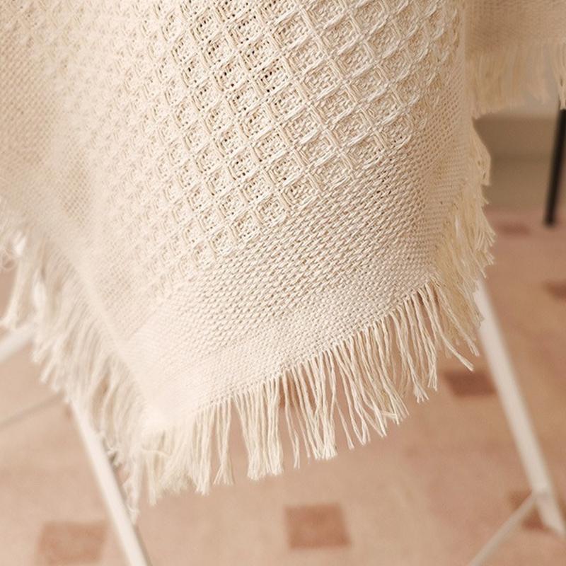 French Ins Style Japanese Pastoral White Tablecloth Coffee Table Cloth Bedside Table Retro Tassel Round Table Tablecloth