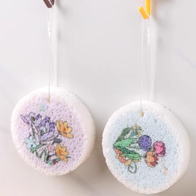 Сжатая древесная масса хлопковая тряпка кухонная чистка мытье посуды губка швабра круглая цветы принт губка толщина 1.85 см после замачивания