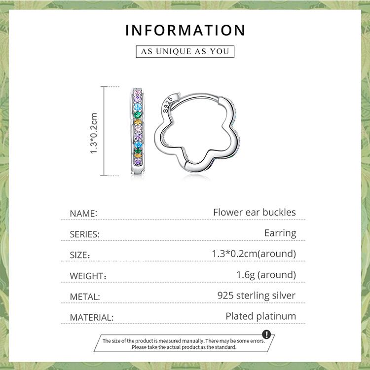 BAMOER, серьги из стерлингового серебра 925 пробы с цветком, пряжки для ушей, Радужный цирконий, простые стильные серьги для женщин, ювелирные изделия, подарок дружбы