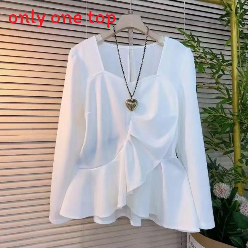 Simplicity Long Sleeved Top With Solid Color And Pleated Design For Spring Private Style
