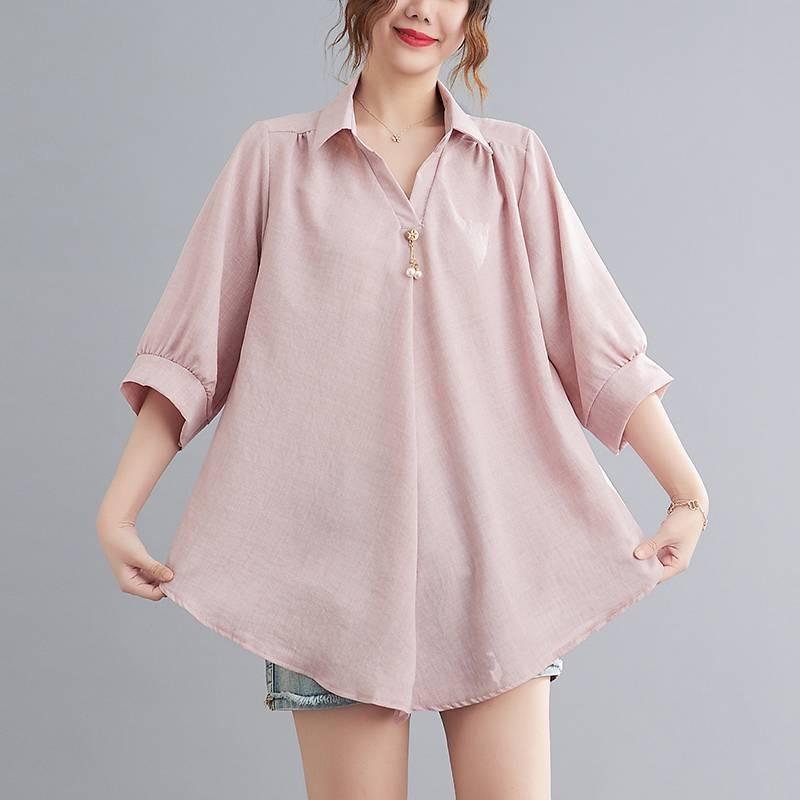 Летняя женская рубашка с короткими рукавами, элегантный V-образный вырез, нерегулярный хлопковый лен, удобный свободный повседневный дышащий топ