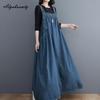 Корейский стиль, весна-осень, женский джинсовый сарафан больших размеров, мешковатое свободное винтажное платье больших размеров с карманами на бретелях