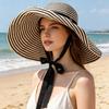 with Windproof Strap Women Striped Fisherman Hat Solid Color Sunshade Hat Summer Sun Hat  Travel