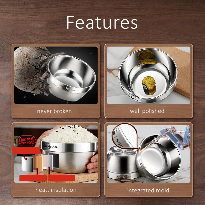 Сертифицированная нержавеющая сталь 304, кухонная штабелируемая миска, контейнер для детского питания, устойчивый к падениям, теплоизолирующая детская посуда