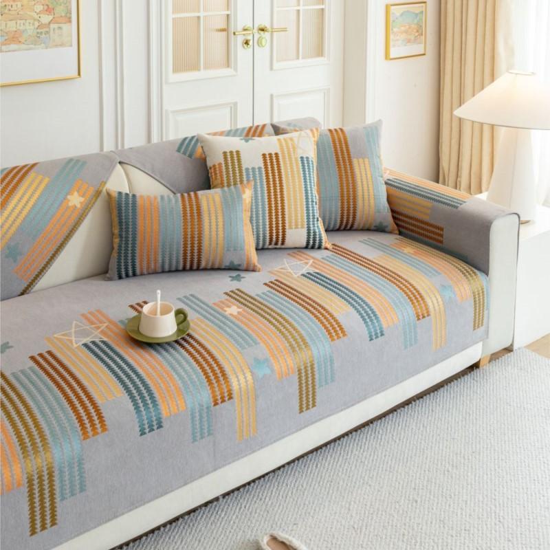Чехол из полосатой синели для дома на все сезоны, чехол для дивана, нескользящий коврик для дивана, подушка для дивана, чехлы для дивана, декор для гостиной