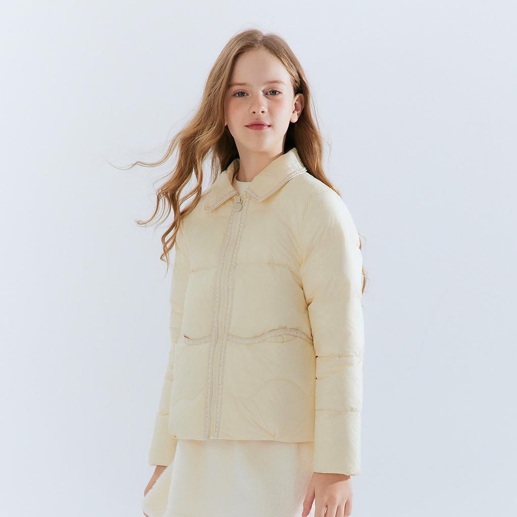 Girls' Flip Collar Short Down Jacket - Autumn/Winter Casual Warm Outerwear