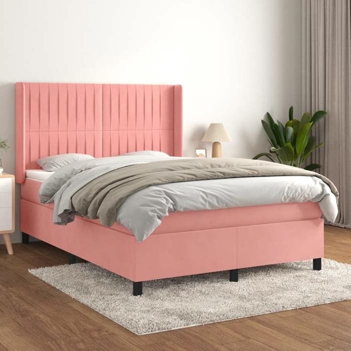 Maison Exclusive - Sommier à lattes de lit avec matelas Rose 140x190 cm Velours