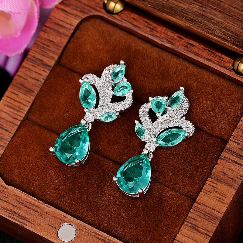 Huitan Gorgeous Green CZ Dangle Earrings for Women New Trendy Wedding Engagement Female Earrings Elegant Accessories Fancy Gift