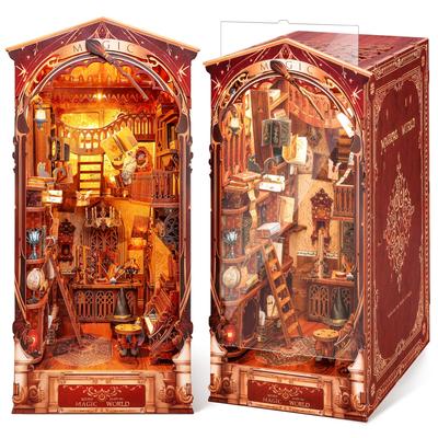FUNPOLA 3D Пазл Бук-Нook Деревянный DIY Миниатюрный Кукольный домик со Светодиодной Подсветкой Набор для Рукоделия для Детей и Инструкции Набор из 298 Деталей, Пазл, Подсветка, Книжная полка,