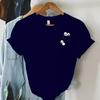Новый женский топ с коротким рукавом Лето Новый карман Панда Мультяшный принт Футболка Корейская мода Женские топы Свободная футболка с круглым вырезом