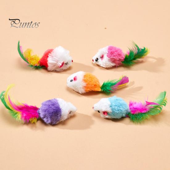 3/5/12 шт. Игрушки для кошек, искусственный мех, игрушка для кошек, мышь с перьевым хвостом, интерактивная мини-пушистая мышь с погремушками для домашних кошек