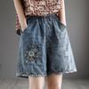 High Waist Women's Plus Size Denim Shorts - Summer Slimming, Elastic Waist, Loose Wide-Leg with Korean Style Embroidery
