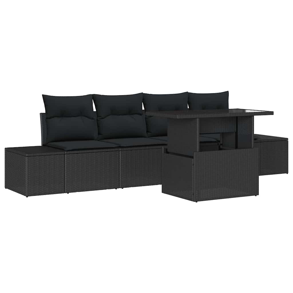 Garden Sofa Set with Cushions and Storage 5 pcs Black
