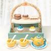 Wooden Tea Party Set for Little Girls Toys with Cupcake Stand Role Playing Play Kitchen