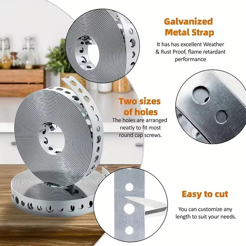 1 рулон оцинкованной стальной ленты-подвеса с предварительно пробитыми множественными пазами, металлическая лента для поддержки труб, подвешивания и работы с листовым металлом