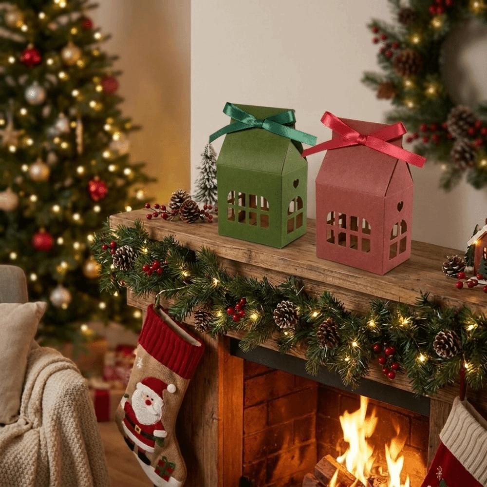 10 Pcs Hollow-Out Christmas Candy Box House-Shaped House-Shaped Gift Box Home Party Supplies