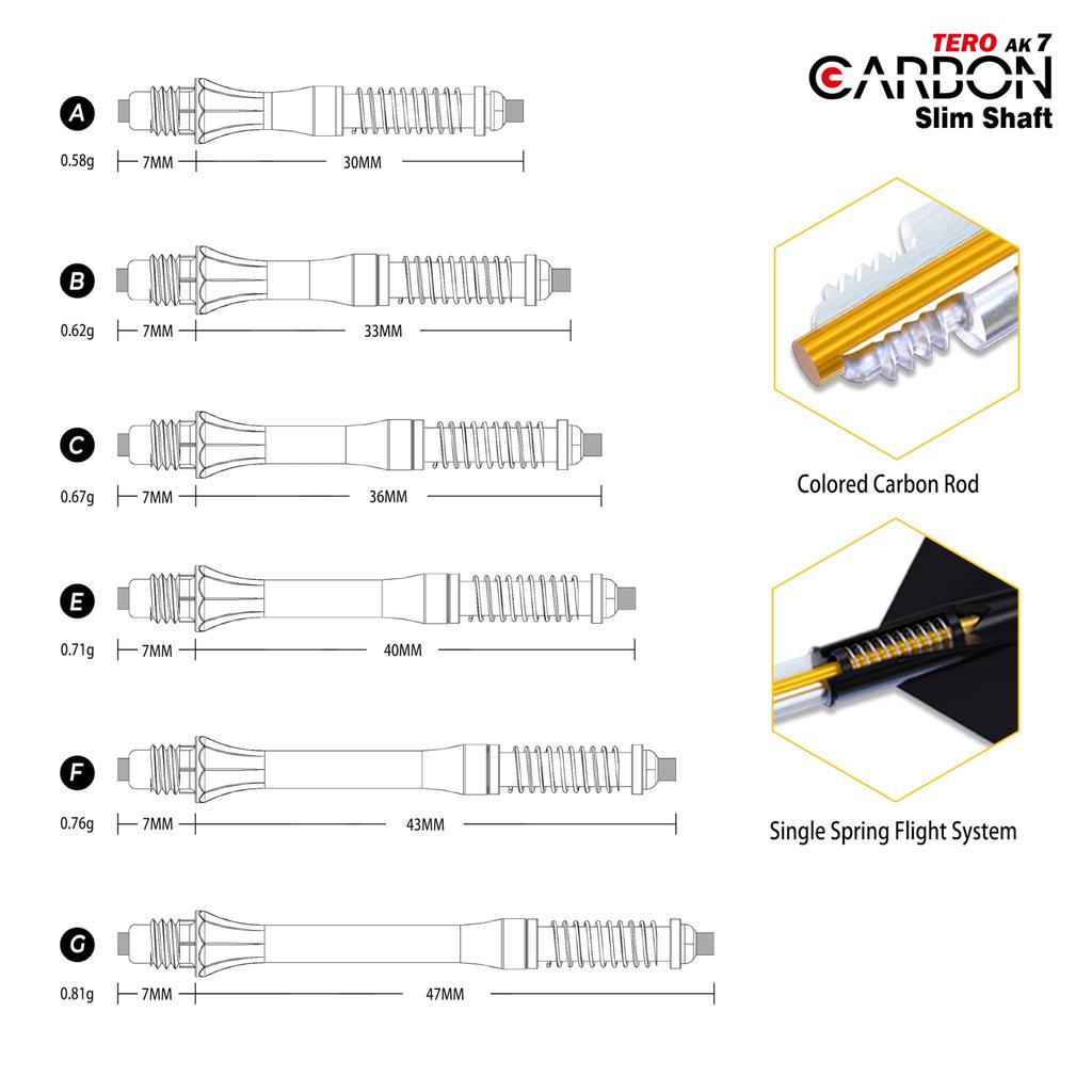 CUESOUL TERO System A/B/C/D/E/F/G/H AK7 Карбоновый хвостовик для дартса со встроенным телескопическим тонким хвостовиком, Набор 3 шт. (CS-AK7+1TXG47)