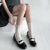 Black White Socks Women Hollow Out Mesh Thin Breathable Summer Loose Long Socks Lolita Sweet Girls Kawaii Cute Lace Floral Socks