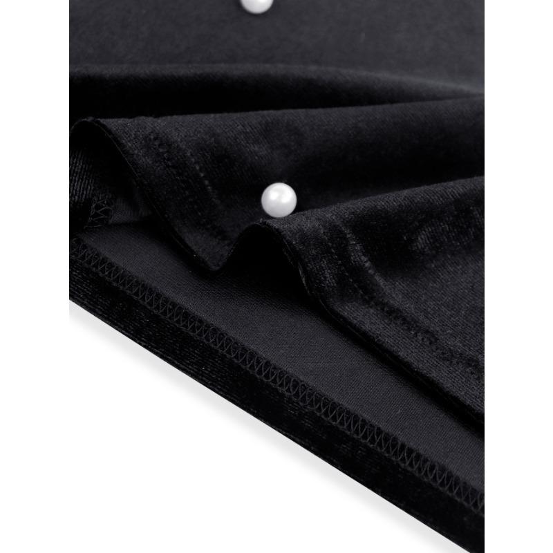 Женское весенне-летнее сексуальное бархатное элегантное и модное платье без бретелек для похудения с жемчугом