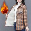Женская утолщенная терморубашка, приталенная, в клетку в стиле ретро, большого размера, повседневная свободная рубашка