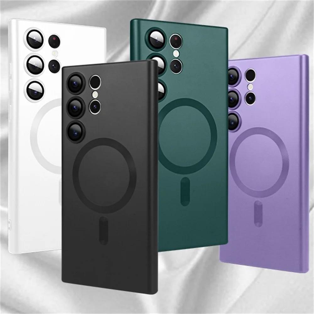 Для чехла Magsafe Wireless Charging Case для Samsung S24 S23 S22 S21 S20 S20FE S23FE Note 20 Ultra Plus TPU Soft Magnetic Back Cover