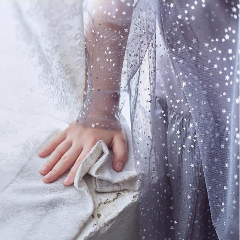 Summer Dress 2023 Shiny Star Pattern Girls Yarn Cotton Lined Princess Dress Christmas O-Neck Kids Long Sleeve Dresses