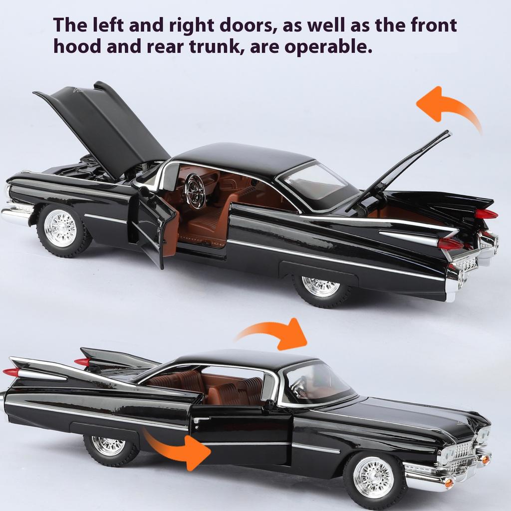 AABHU1 Cadillac Eldorado 1959 Metal Die Cast Retro Car Model 1/24 Scale Sound and Light Back Pull Boy Gift Ornament Halloween Toys