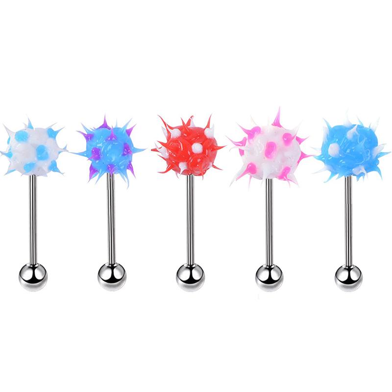 5/10Pcs Tongue Bars Stainless Steel Barbell Rings Mixed Ball Piercing Jewelry