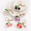 Sparkling 3D Cherry Charm Keychain Accessory Fashionable Fruit Shape Key Rings Portable Bag Decoration for Women