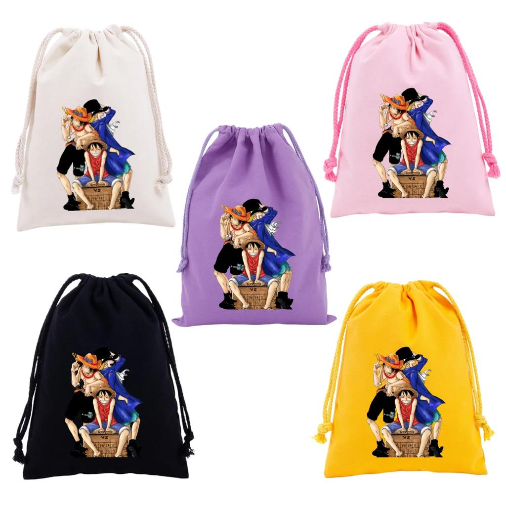 Аниме One Piece Мешок на завязках Персонаж мультфильма Луффи Печать Сумка для подарков на вечеринку с конфетами Портативная дорожная сумка для хранения туалетных принадлежностей и косметики