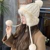 Thermal Thicken Windproof Knitted Wool Hat Cute Women'S Knitted Wool Ball Ear Protection Hat Fluffy Ball Cap Earflaps Plush Hat