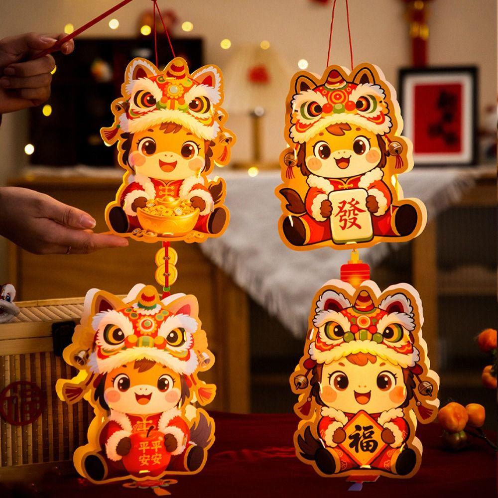 Cartoon 2026 Horse Year Lantern Traditional Portable New Year Lantern Handmade Festive Handheld Luminous Lantern
