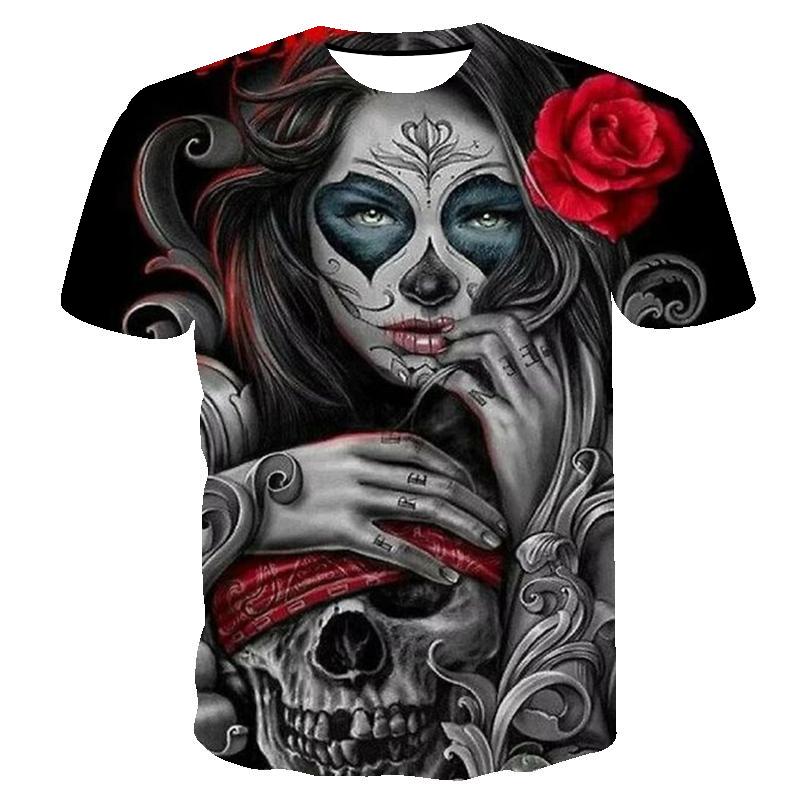 Летний топ с круглым вырезом и принтом 3D черепа и ангела, модные повседневные милые женские футболки с короткими рукавами