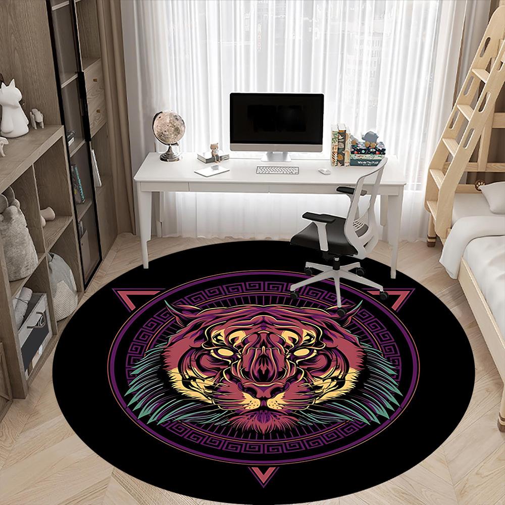 1pc Tiger Mandala Office Round Area Rug, Under Office Chairs Bedroom Living Room Home Decor, Room Deco, Available in Various Sizes