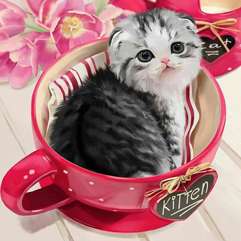 DIY алмазная живопись кошка алмазная вышивка животное вышивка крестиком полная круглая дрель горный хрусталь ручной работы искусство домашний декор подарок