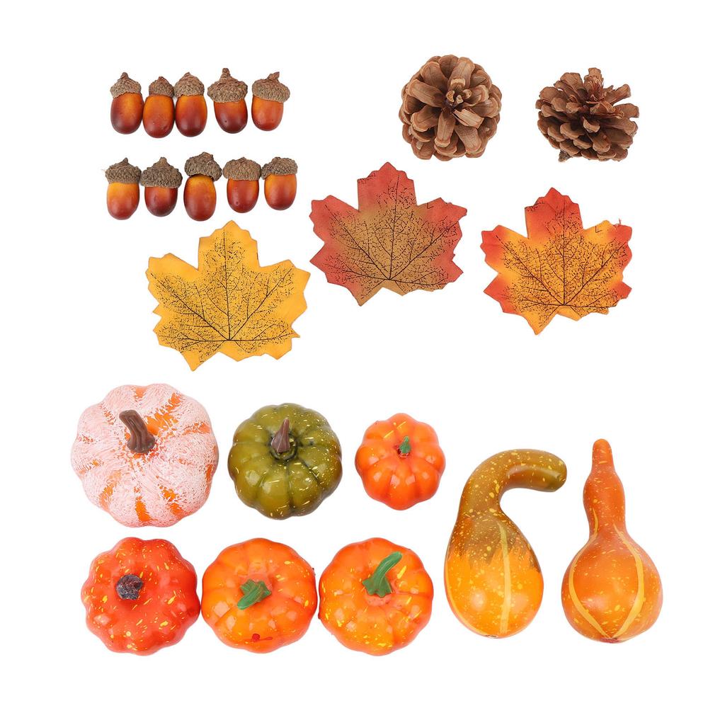 Набор осеннего декора с тыквами 50 шт. 30 кленовых листьев 10 желудей 2 сосновые шишки 8 тыкв искусственная тыква осенние листья желуди